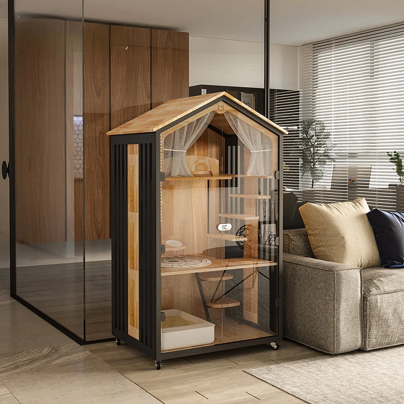 Vitrine de luxe en bois massif à trois couches pour chat, grande chatterie domestique, maison pour chat, chanfrein, haute qualité, villa