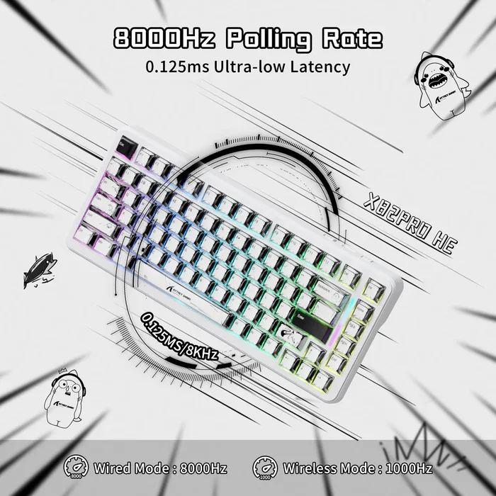 ATTACK SHARK X82PRO HE 마그네틱 스위치 키보드 75% 8K RGB 핫스왑 가능 PBT 트리플 모드 게이머용