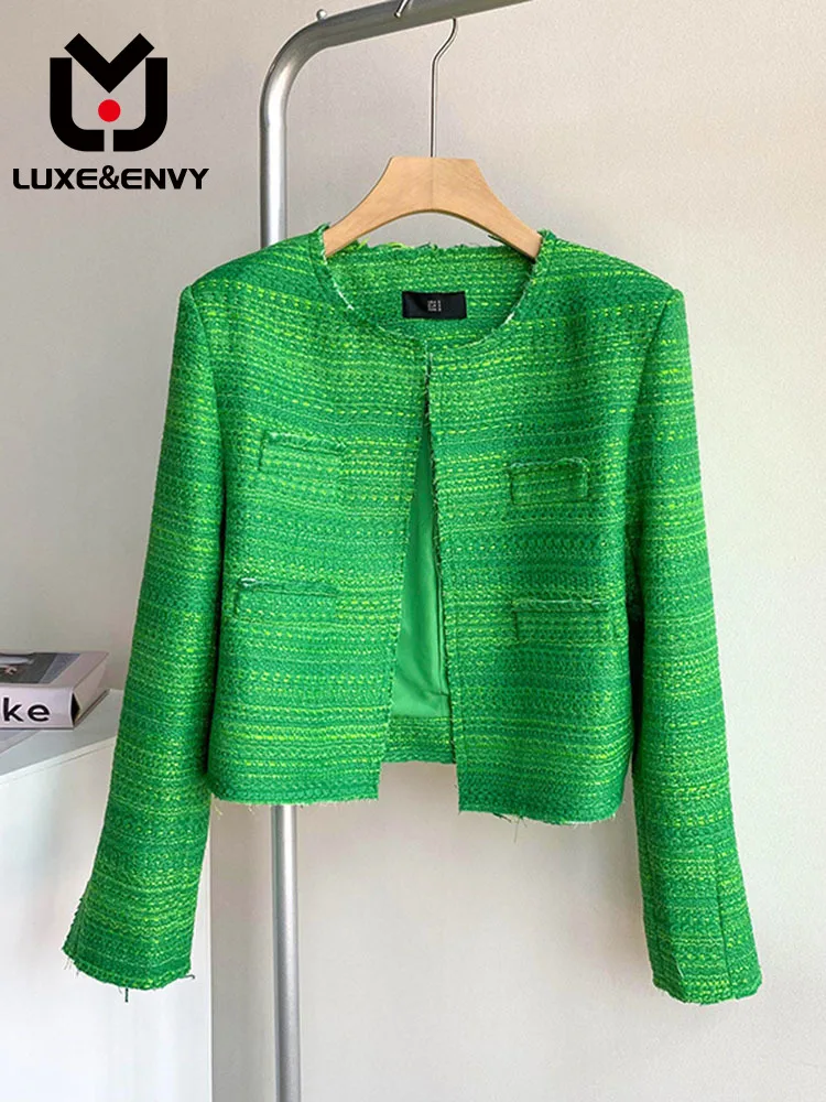 

LUXE&ENVY Small Fragrance, Slim Short Jacket, Niche Design, Round Neck, Long Sleeved Cardigan 2023 Women Fashion