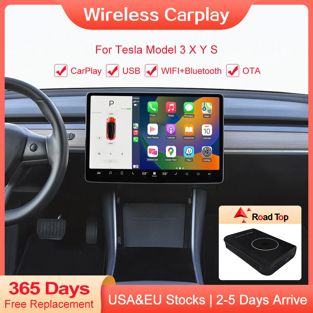 Vervolg Slip schoenen wekelijks ROAD TOP Wireless CarPlay Adapter For Tesla Model 3 Model Y Model S X Apple  Car Play Wireless for iPhone Waze Auto Connect| | - AliExpress