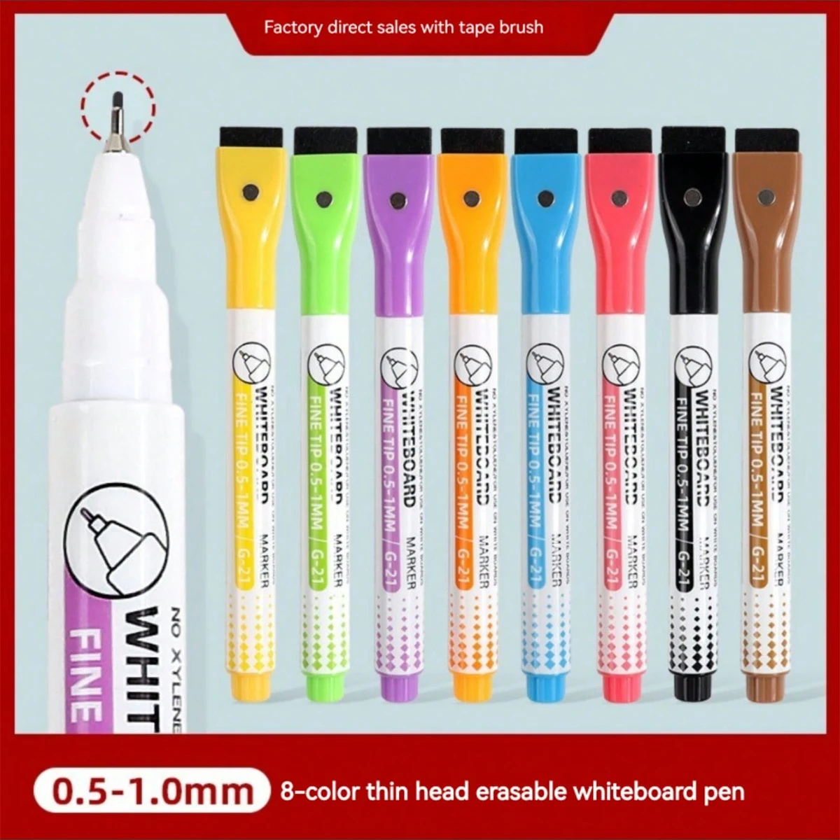 8pcs 0.5mm Magnetic Dry Erase Markers Color/Black Whiteboard Marker Pen Office School White Board Stationery Extra Fine Pens marker pens