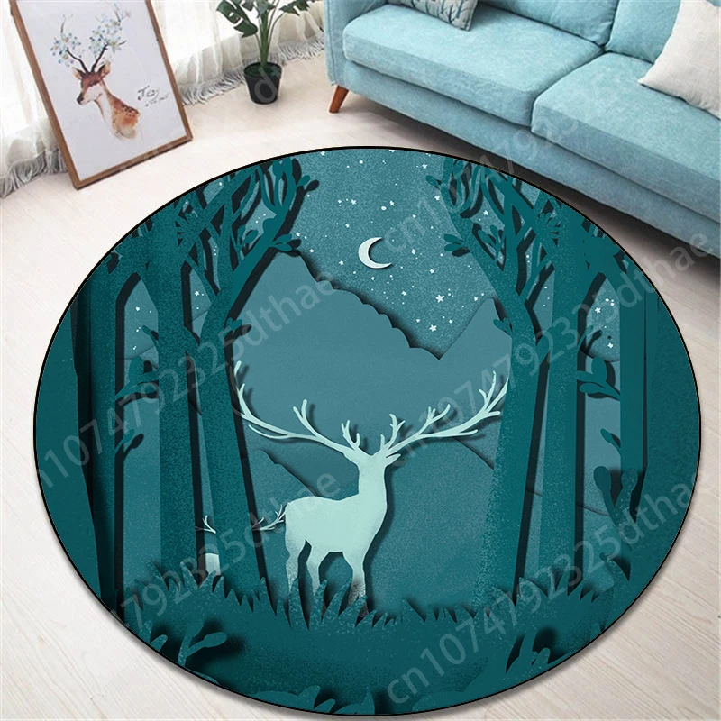 

Cute Cartoon Deer Round Carpet Home Welcome Mat Living Room Decoration Bedroom Decor Bedside Area Rug Children Play Mats Doormat