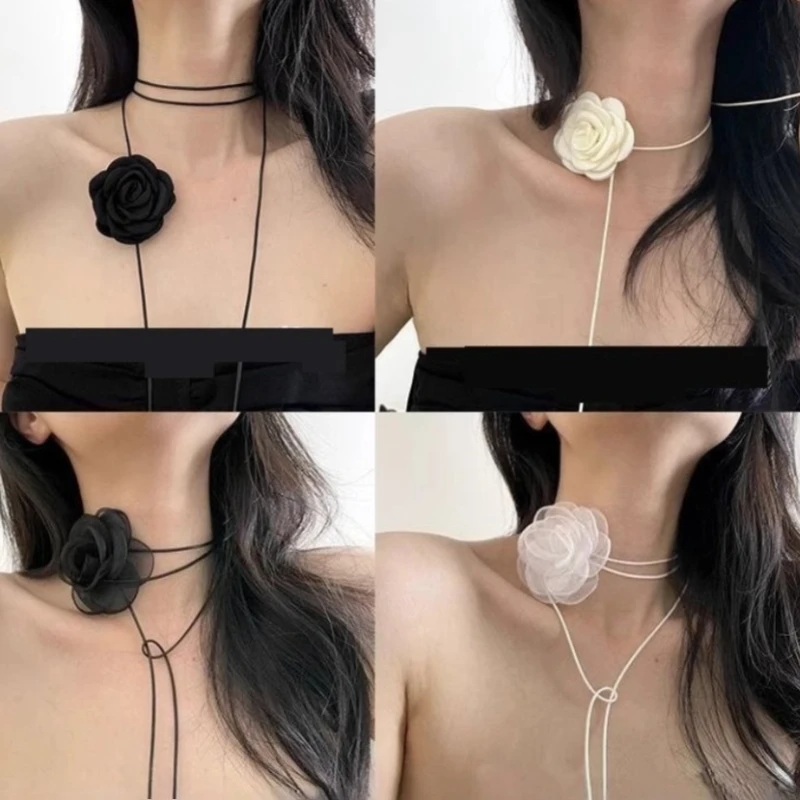 Elegant Rose Flower Clavicle Chain Necklace for Women Adjustable Sexy Choker Mariage Gift Y2K Fashion Jewelry Accessories