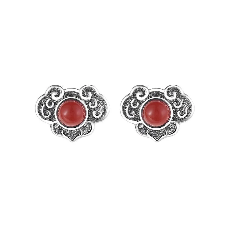 

217FR ZFSILVER S925 Silver Fashion Trendy Fresh Design Retro South Red Agate Clound Earrings For Women Girls Charm Party Jewelry