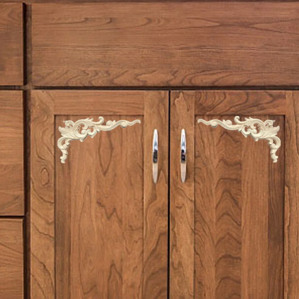 4PCS 33cm Woodcarving Decal Corner Applique Frame Door Decorate Wall Doors Furniture Decorative Figurines Wooden Miniatures
