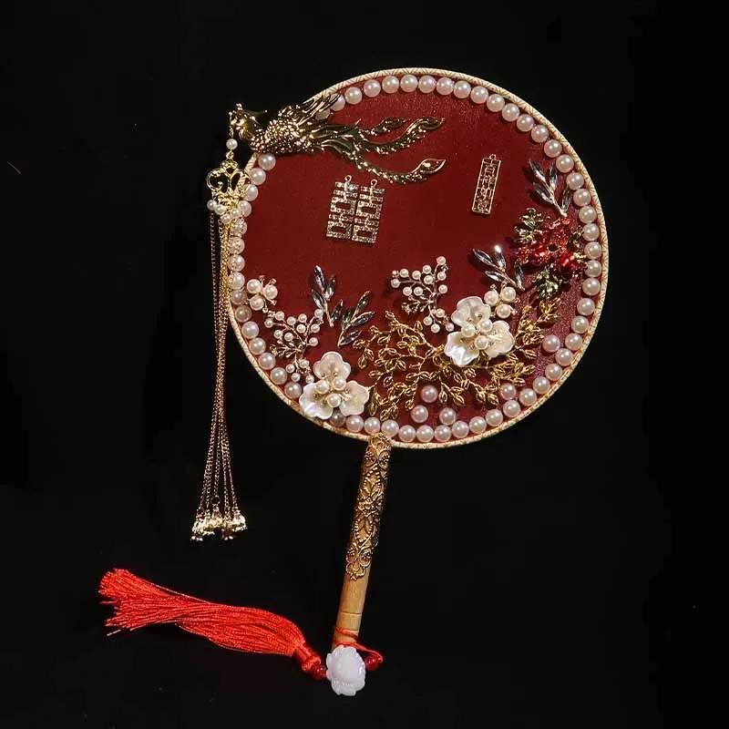 

Customized Bride Show He Tuan Fan Wedding Ancient Style Wedding Fan Chinese Joy Fan Wedding Mask Handmade DIY Material Bag