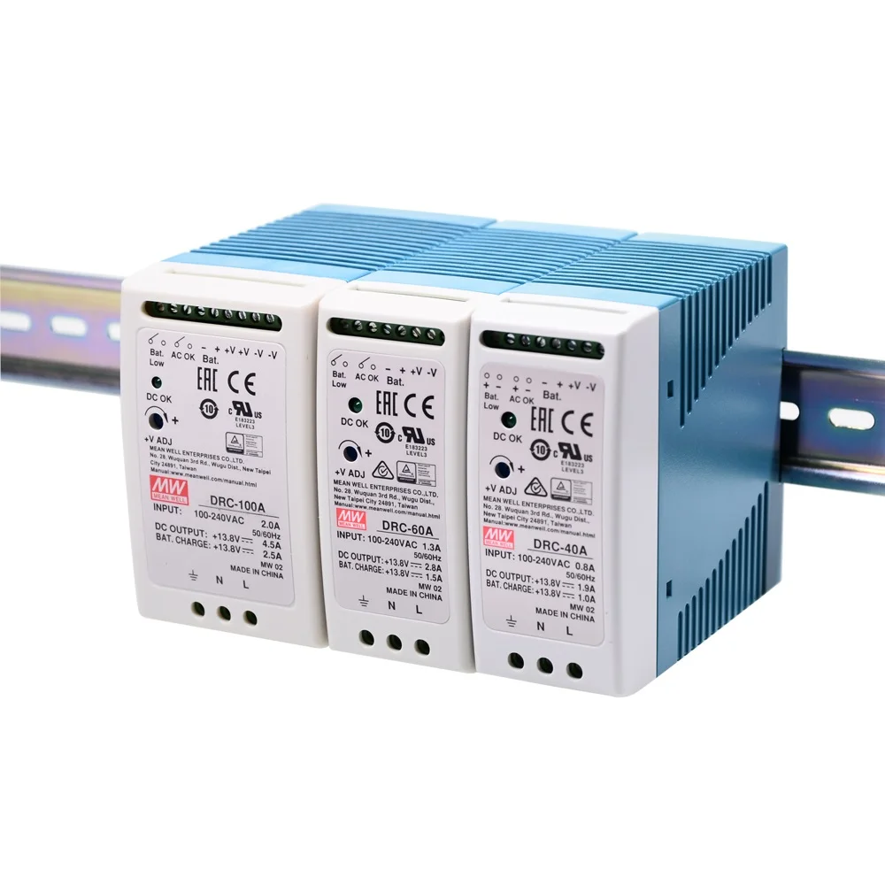 MEAN WELL DRC-40 UPS SMPS 스위칭 전원 공급 장치, AC DC 변압기, Din 레일 유형 보안 이중 출력, 40.02W, 13.8V, 27.8V, 1.9A