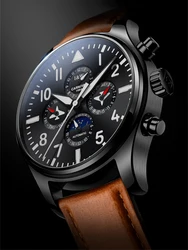 CARNIVAL Calendar Multifunctional Automatic Mechanical Leather Mens Watches Top Brand Luxury Wrist Watch Montre Homme New
