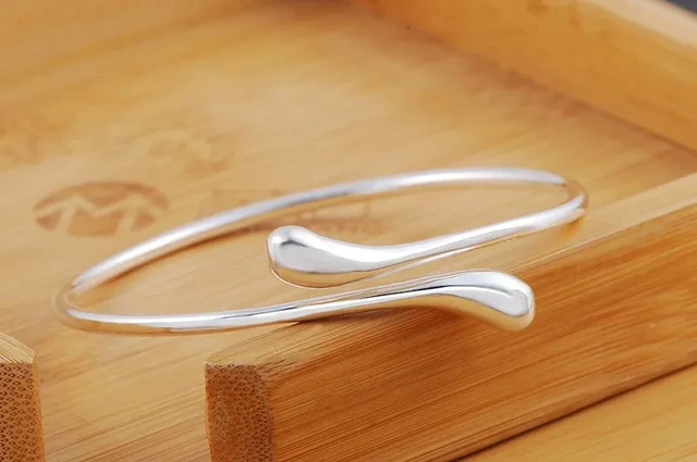Charm 925 Sterling Silver Bracelets for Women fine Water droplets bangles lady Fashion Wedding Party Christmas Gift Jewelry 6