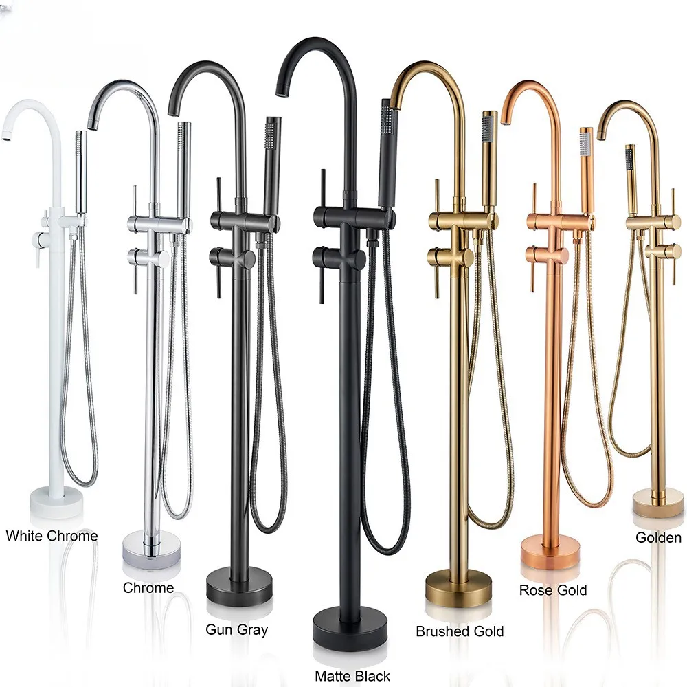 Matte Black Floor Mounted Bathtub Faucet Dual Handle Freestanding Swivel Spout Clawfoot Mixer Tap