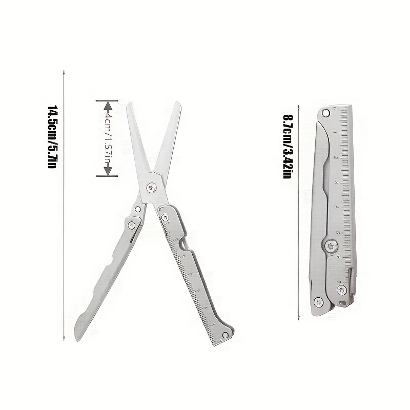 컴팩트 2-in-1 접이식 가위형 테이프 줄자 - 스테인리스 스틸, 경량, 휴대용, EDC 캠핑, 서바이벌에 적합