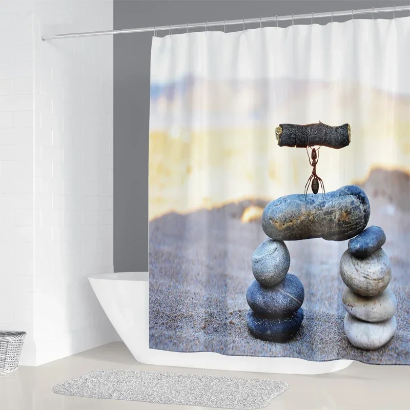 Tenda Doccia Impermeabile 3D – 180x200 Cm – PEVA Antimuffa Con Ciottoli Trasparenti – Include 12 Ganci – Per Bagno, Hotel, Palestra