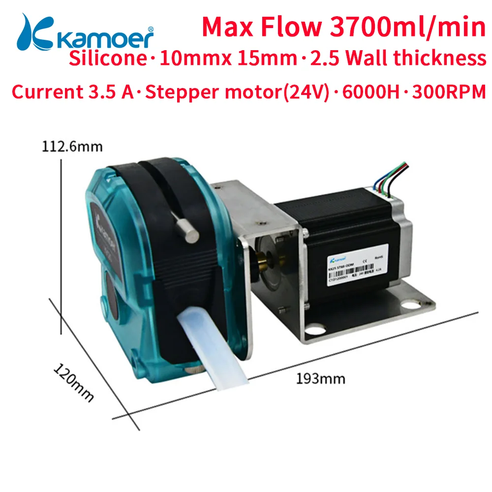 Kamoer 3700ml/min KK25-ODM DIY High Flow Peristaltic Pump 24V Stepper Motor Liquid Pump 6000H Silicone ID10xOD15