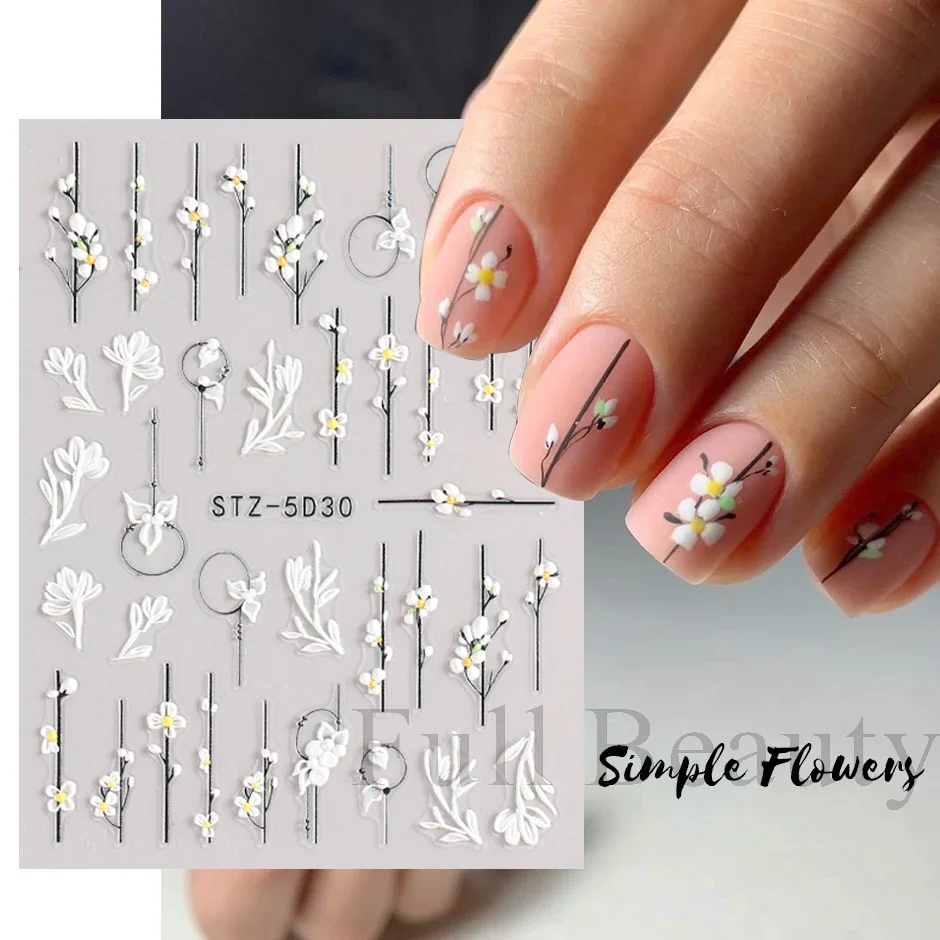 5D Flower Nail Stickers Wedding Design Adhesive Sliders Summer Decoration, nail stickers,nail art decoration,nail decals,flower stickers