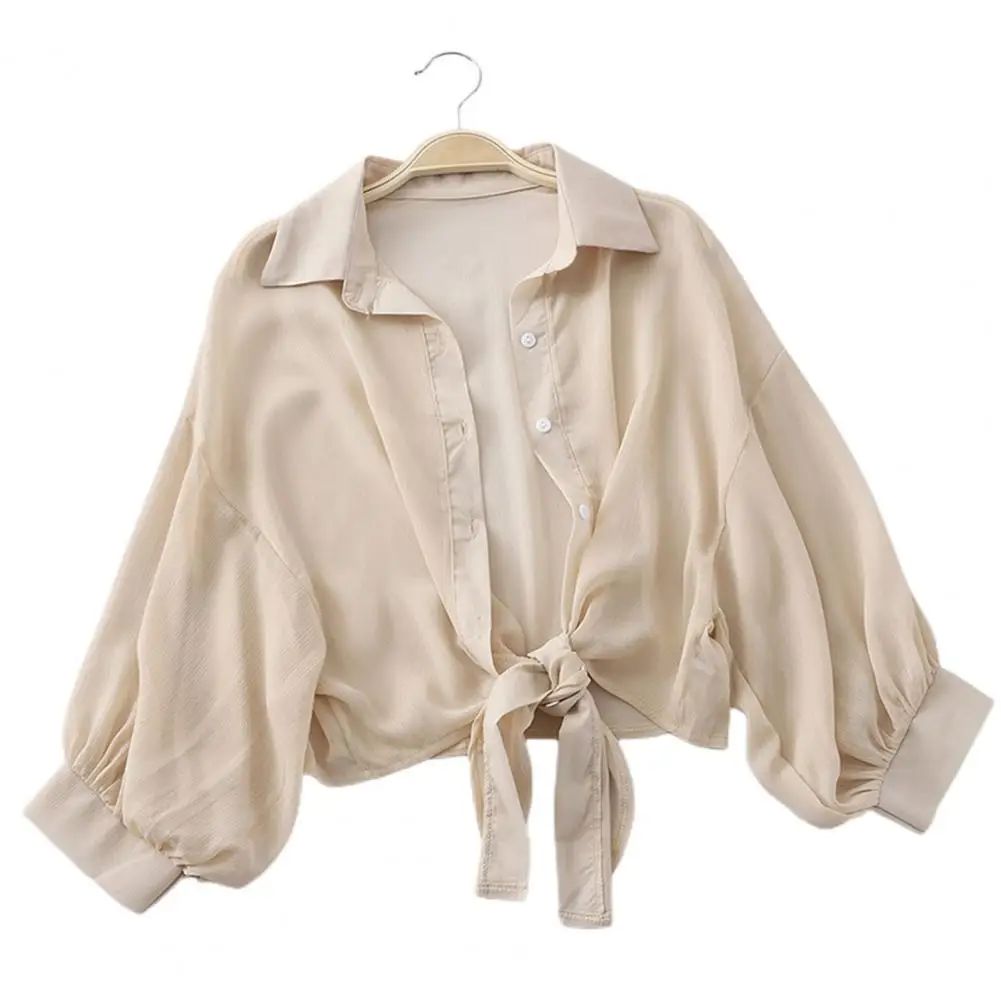 

Solid Color Coat Japanese Style Sun Protection Chiffon Cardigan with Lace-up Detail Women's Thin Shawl Cover-up for Summer