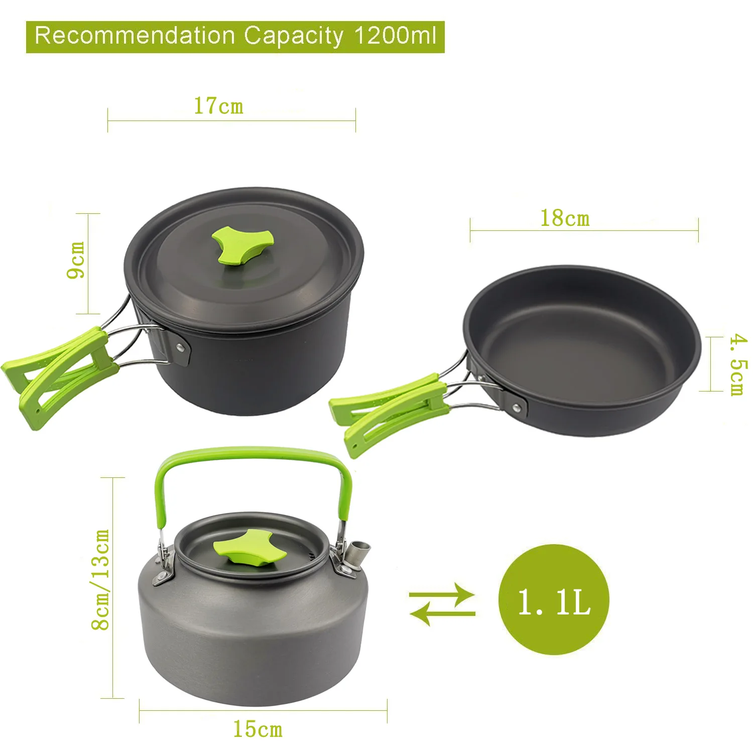 3 Pieces Portable Folding Alumina Utensils Outdoor Cooking Equipment PotTeapot Kettle Aluminum Camping Cookware Set