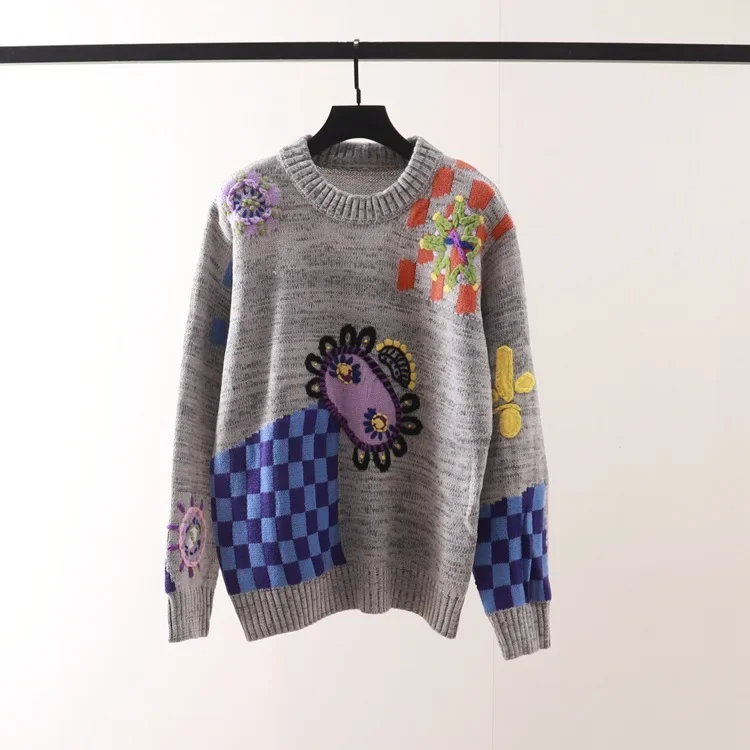 

Loose Casual Cartoon Embroidery Women Sweater Pullovers Full Sleeves Hip Hop Knitting Lady Autumn Winter Jumpers Cardigan