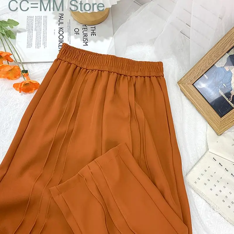 New Office Ladies Pants for Women Elastic Waist Summer Korean Fashion Casual Loose High Waist Elegant Wide Trousers