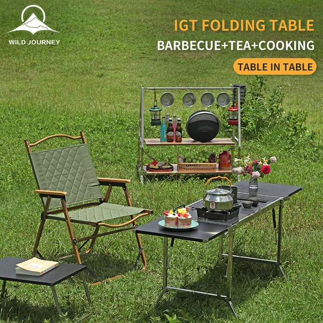 와일드 저니 IGT 304 스테인레스 스틸 접이식 테이블: 휴대용 야외 활동을 위한 다용도 테이블