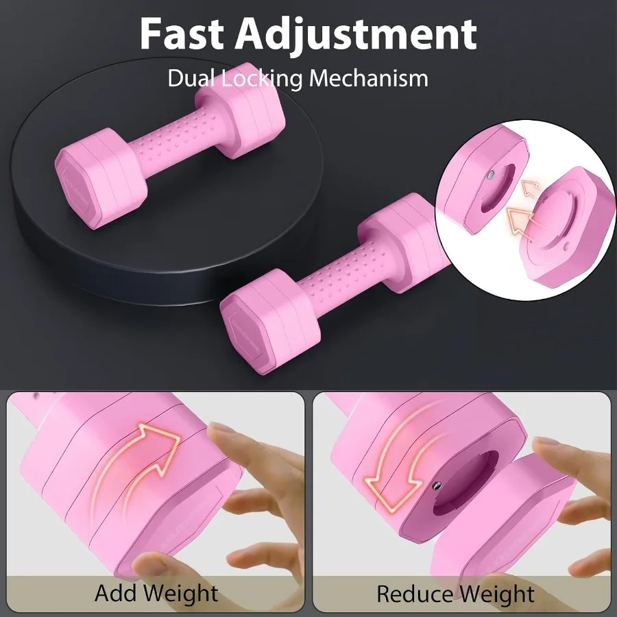 Adjustable Dumbbell Set of 2, 4 in 1 Free Weights Dumbbells Set, Hand Weights for Women at Home, 5 lb Dumbbells Set with Non-sli