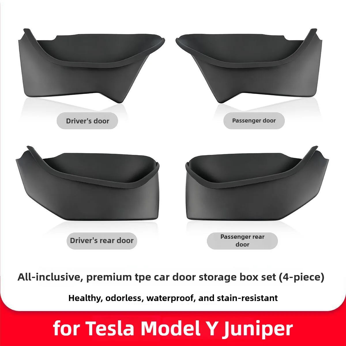 4Pcs for Tesla Model Y YL Juniper 2025 2026 Launch Door Side Storage Box Full-Cover Front & Rear Interior Organizer Accessories
