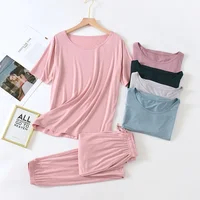 2026 spring and summer female modal pajamas two-piece short-sleeved trousers color large-size breathable casual home service set