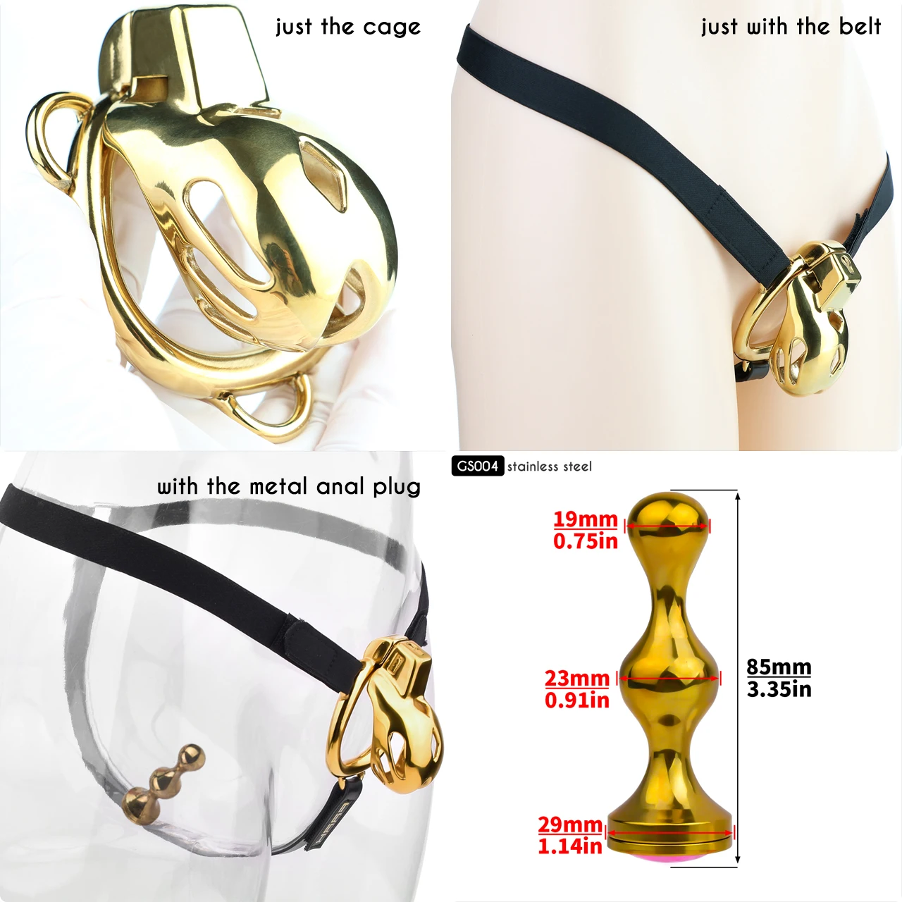 FRRK Mamba Golden Strapon Chastity Cage Metal Anal Plug Sissies Penis Rings Femboy Cock Lock Adult Sex Goods for Man 18+