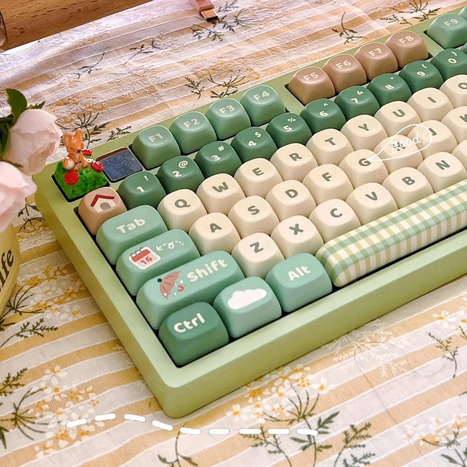 Boné de Chave Verde Bonito Adequado para Teclado Mecânico Faça Você Mesmo Namorada Aniversário Presente de Ano Novo Altura Moa Material Pbt 132-chave - Imagem 3