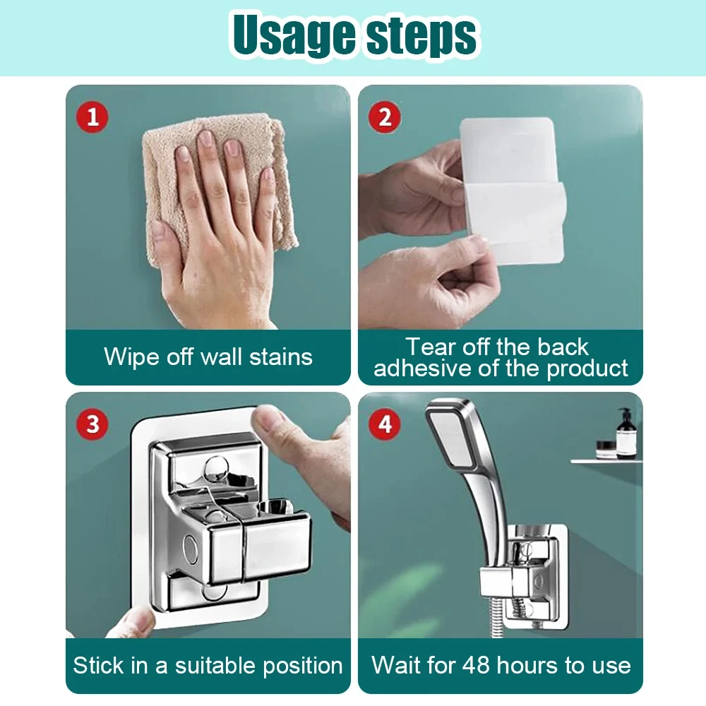 Showerhead Holder Adjustable Wall Mounted Self-Adhesive Handheld Bathroom Fixture
