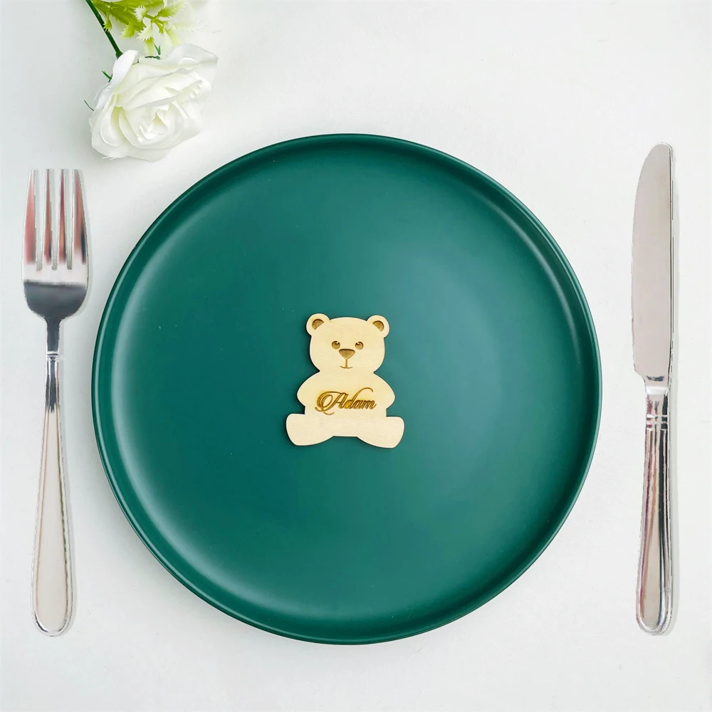 Wooden Bear Guest Names Place Setting Baby Shower Personalized Table Wedding Plate Cards Baby's Baptism Tag Favours Gift