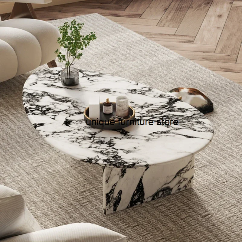 

Vintage Coffee Table Marble Irregular Oval Design Modern Simple Coffee Cabinet Living Room Floor Mueble Salon Home Furniture