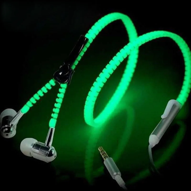 

50Pcs 6 Colors Night-Luminous Earphone for iPhone Xiaomi Huawei Super Bass Full Glowing Metal Zipper Ear phones with Microphone