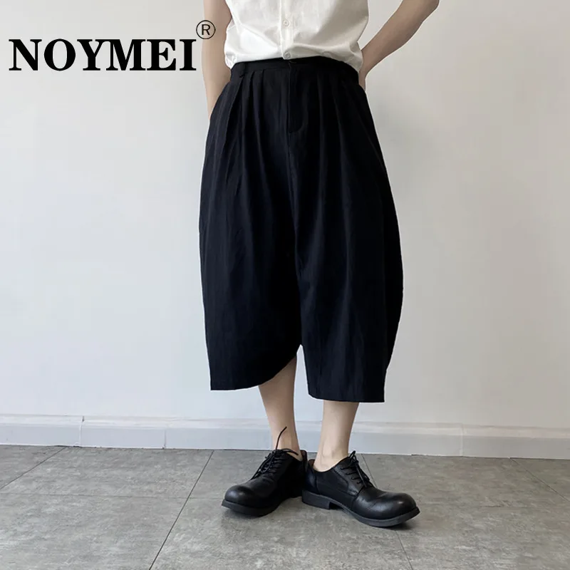 

NOYMEI Japan Style Darkwear Cotton Hemp Irregular Hem Men's Octagon Pants Wide Leg Casual Trousers Solid Color Loose WA1091