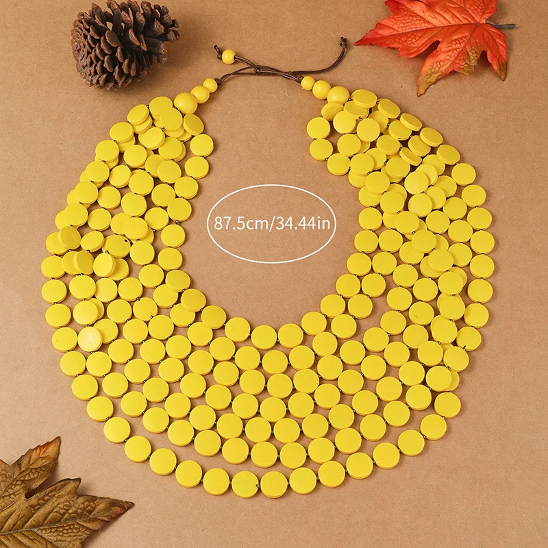Neue 1 stücke 7 Schicht Multi-farbe Halskette Frauen Holz Chips Afrikanische Choker Halskette Für Frauen Party Hochzeit Kleid schmuck Geschenke – Detail 6