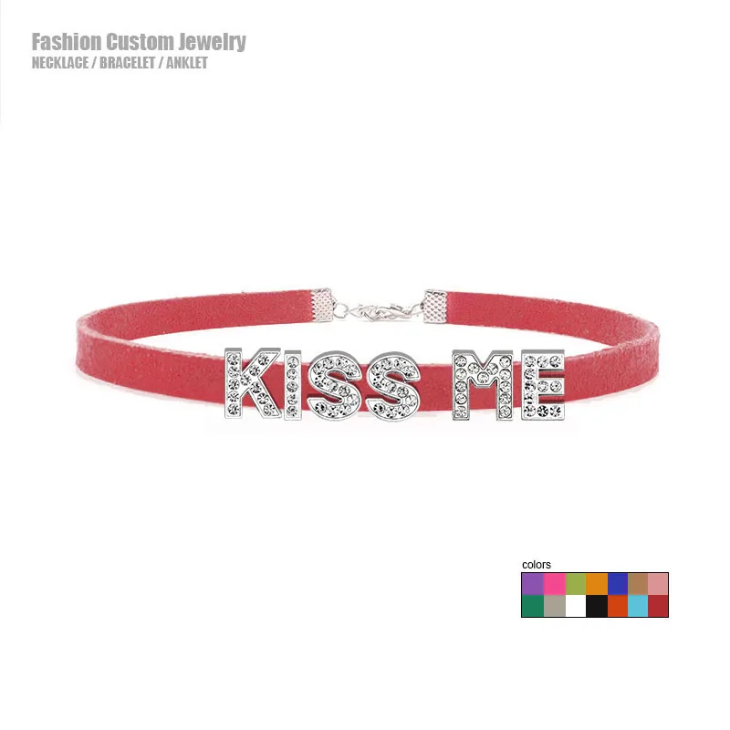 

Sexy Suggestive Rhinestone Letters KISS ME Choker Necklace for Women Personalized Collar Chocker Original Costume Party Jewelry