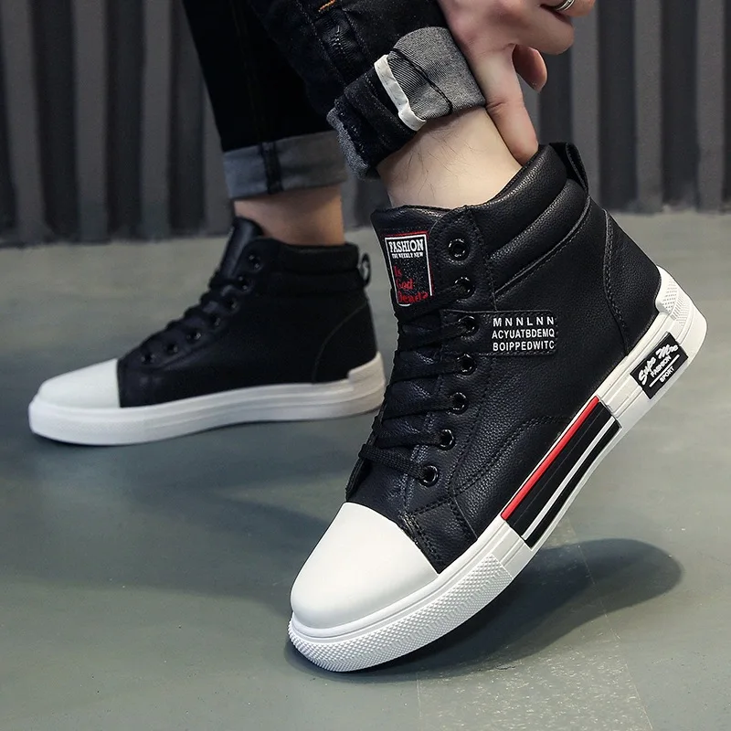 Hip Hop White Shoes For Men Winter High Top Leather Sneakers Male