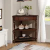 Small space door corner table, triangular side table TV stand, small drawer and storage shelf, easy to assemble 1