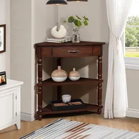 Small space door corner table, triangular side table TV stand, small drawer and storage shelf, easy to assemble 1