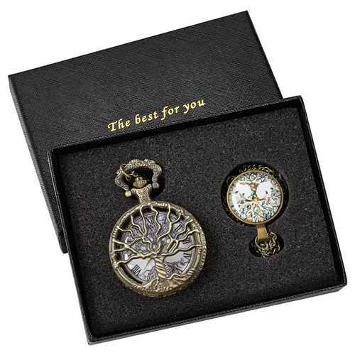 Steampunk Retro Bronze Hollow Tree of Life Quartz Pocket Watch With Fob Chain Women Watch Pendant Necklace Chain Men Gift CF1088 - Image 8