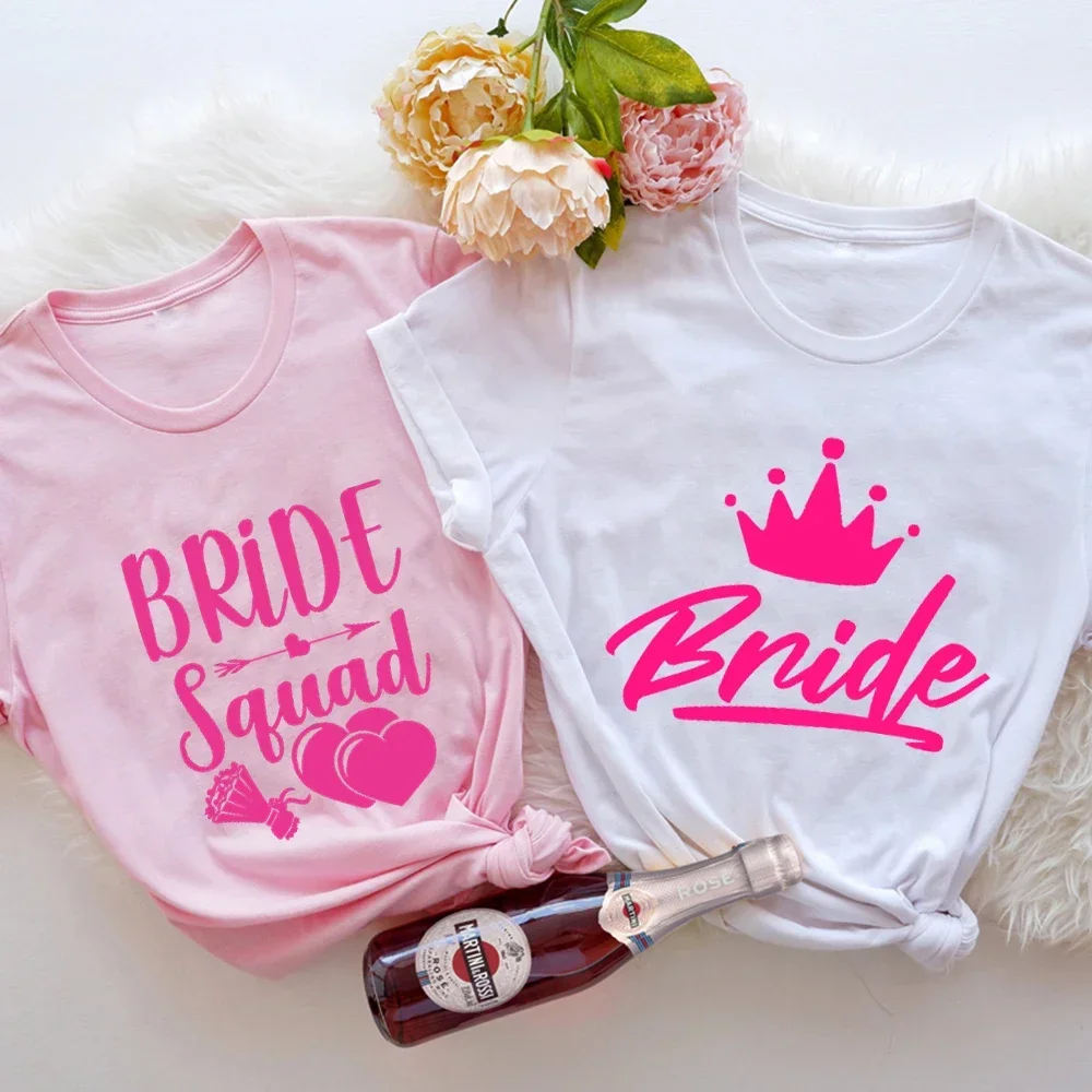 

Women Tshirts Team Bride Squad Shirt Bridesmaid Shirt Graphic Wedding Hen Party T Shirt for Women Pink White Summer Tops Tees