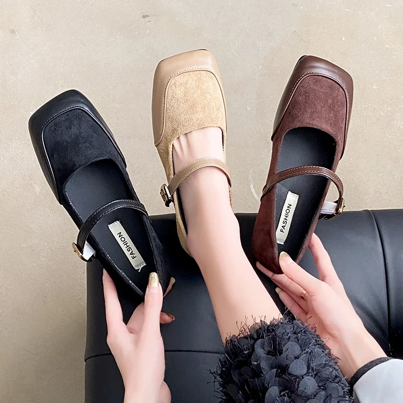 

Новинка весна-осень 2024, модные повседневные женские туфли на плоской подошве с квадратным носком и неглубоким носком и пряжкой