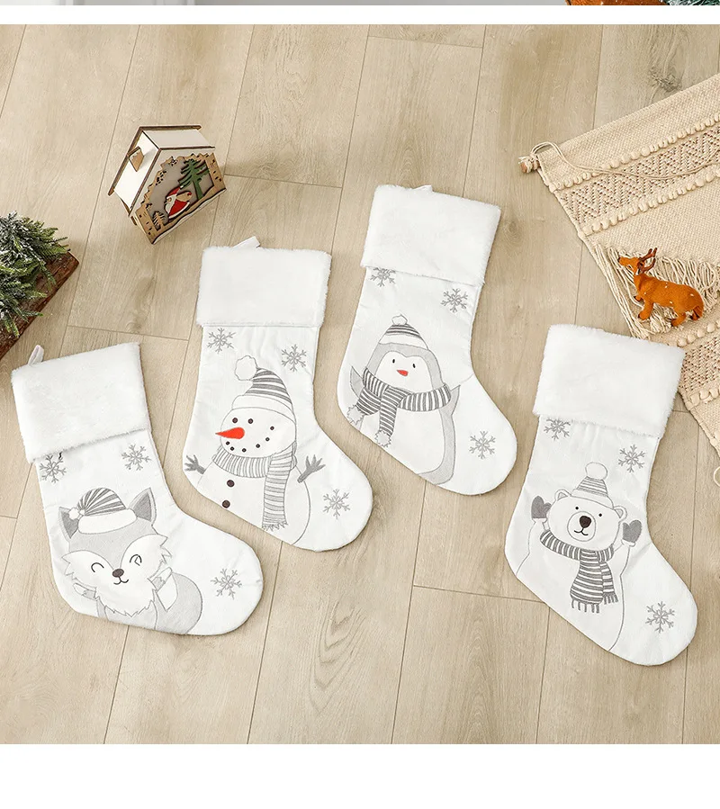 White Christmas Stockings Animals Penguin Snowflake Snowman Xmas Ornament Christmas Pendant Christmas Tree Decoration Gift Socks