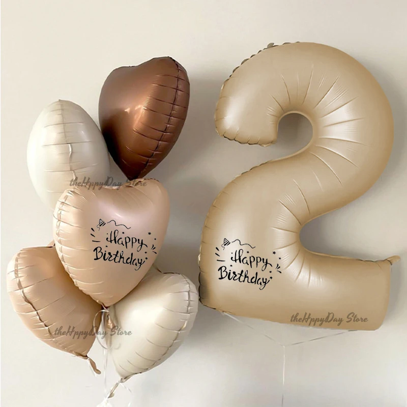 9 Stück Cremebeige Zahlenballons 40 Zoll Nummer 0-9 Creme Herz-Folienballons Happy Birthday Aufkleber für DIY Geburtstagsparty-Dekoration
