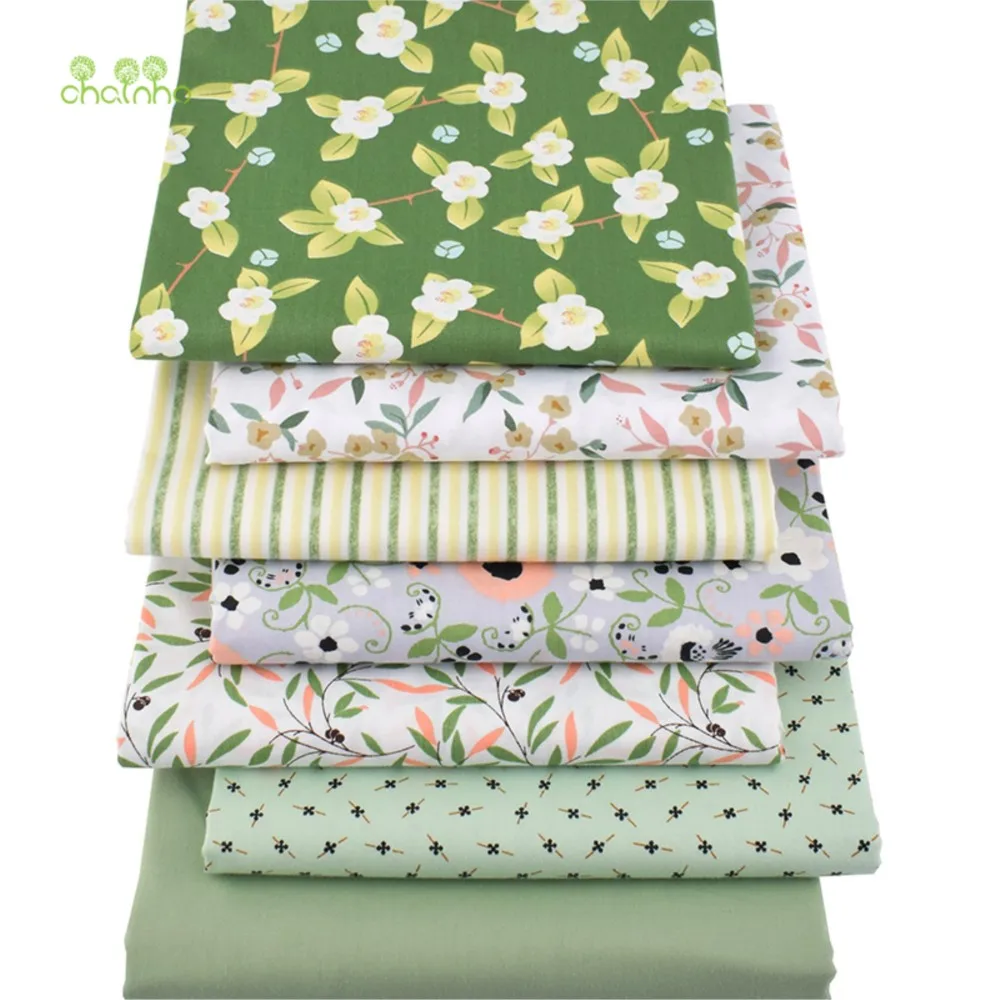 Chainho,Print Twill Weave Cotton Fabric,Patchwork Cloth,DIY Sewing Quilting Material,Green Floral Series,7 Designs,2 Sizes,CC083