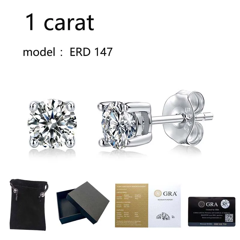 Real 0.5-1 Carat D Color Moissanite Stud Earrings 100% 925 Sterling Silver Multiple Styles Classic Moissanite Diamond Ear Stud 