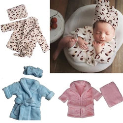 2pcs Set Scarf Bathrobes For Newborn Baby Photography Props Shower Robe Leopard Costume+Headband Shooting Photo Prop Accessories