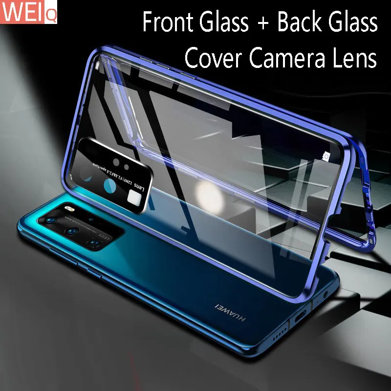 

360 двухсторонний Магнитный адсорбционный чехол для Huawei Mate 40 Pro 30 Lite 20 P40 P30 стеклянная крышка Защитная пленка для объектива камеры