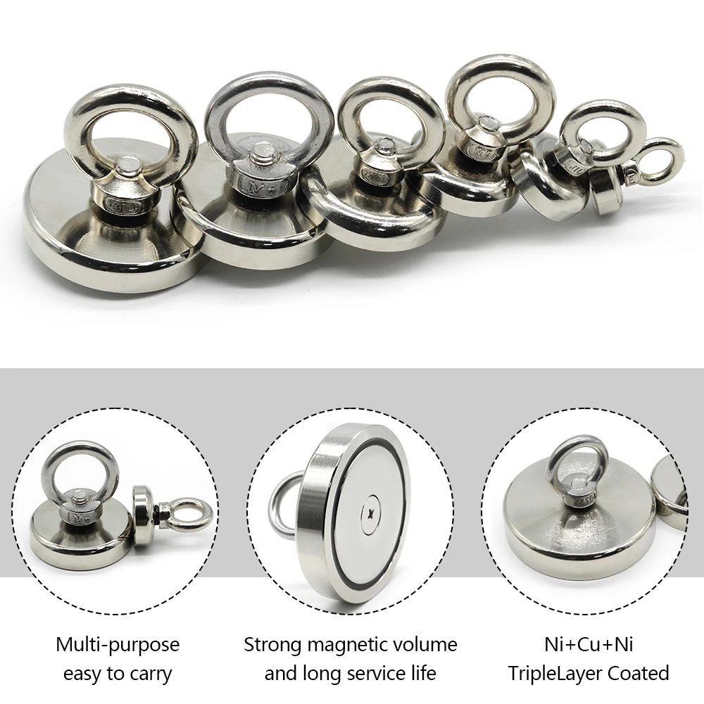 Fishing Magnets D16~D42mm Super Strong Neodymium N52 Heavy Duty Rare Earth Countersunk Hole Eyebolt Salvage