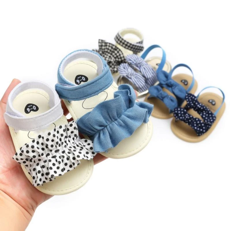 Sandalias planas de mariposa con para bebé, zapatos de corcho suave lazo, tela vaquera, con celosía Simple, 0 a 18 meses| - AliExpress