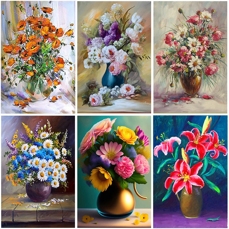 

5D DIY Diamond Painting Beautiful Flowers and Vase Mosaic Diamond Embroidery Painting Full Round Rhinestone Home Decor Gift